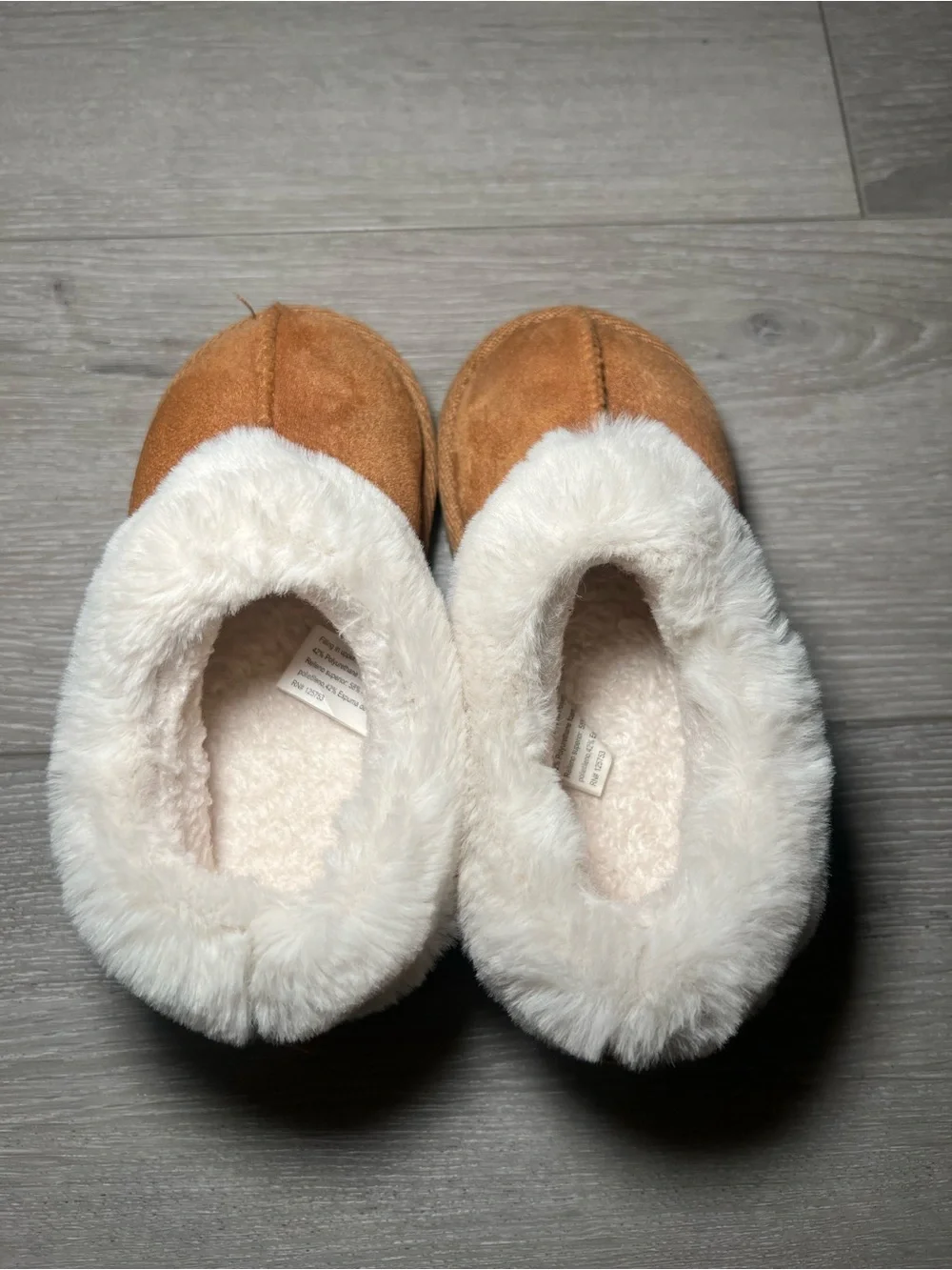 wonder nation Toddler Tan Faux-Suede Slippers with Cream Faux-Fur Cuff